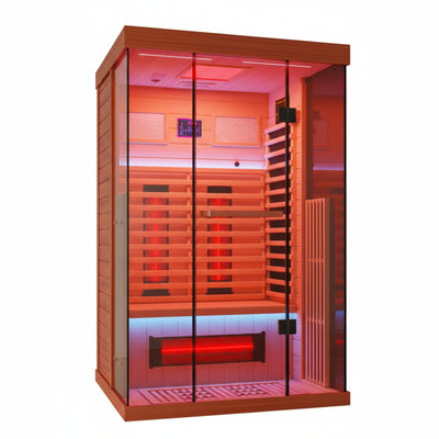 Full Spectrum Infrared Sauna,1-2 Person Home Sauna,Wooden Canadian Hemlock Indoor Spa Sauna with Resonance Speaker, Panoramic Tempered Glass Door
