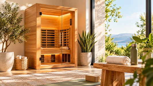 Infrared sauna in a bright home wellness space