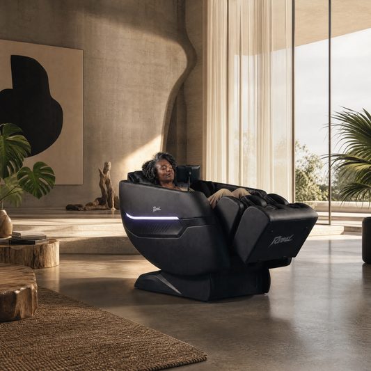 woman relaxing in a massage chair in zero gravity position