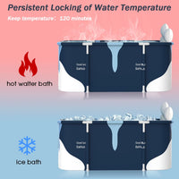 55In Portable Folding Bathtub for Bathroom, Hot Ice Bath Tub for 2 Person , Blue White