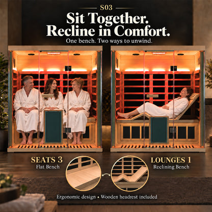 Wizzisaunas S03 3-Person Infrared Sauna with Red Light Therapy
