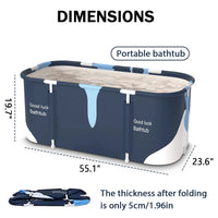 55In Portable Folding Bathtub for Bathroom, Hot Ice Bath Tub for 2 Person , Blue White