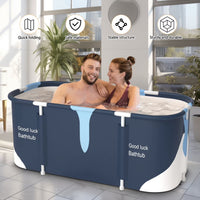 55In Portable Folding Bathtub for Bathroom, Hot Ice Bath Tub for 2 Person , Blue White
