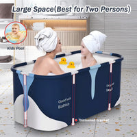 55In Portable Folding Bathtub for Bathroom, Hot Ice Bath Tub for 2 Person , Blue White