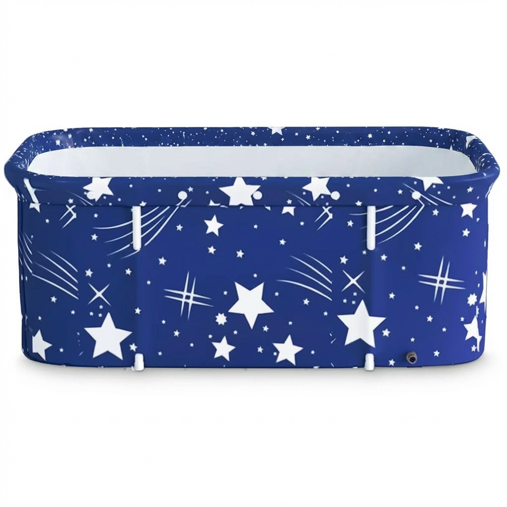55In Portable Folding Bathtub for Bathroom, Hot Ice Bath Tub for 2 Person , Blue White — Studio Shot