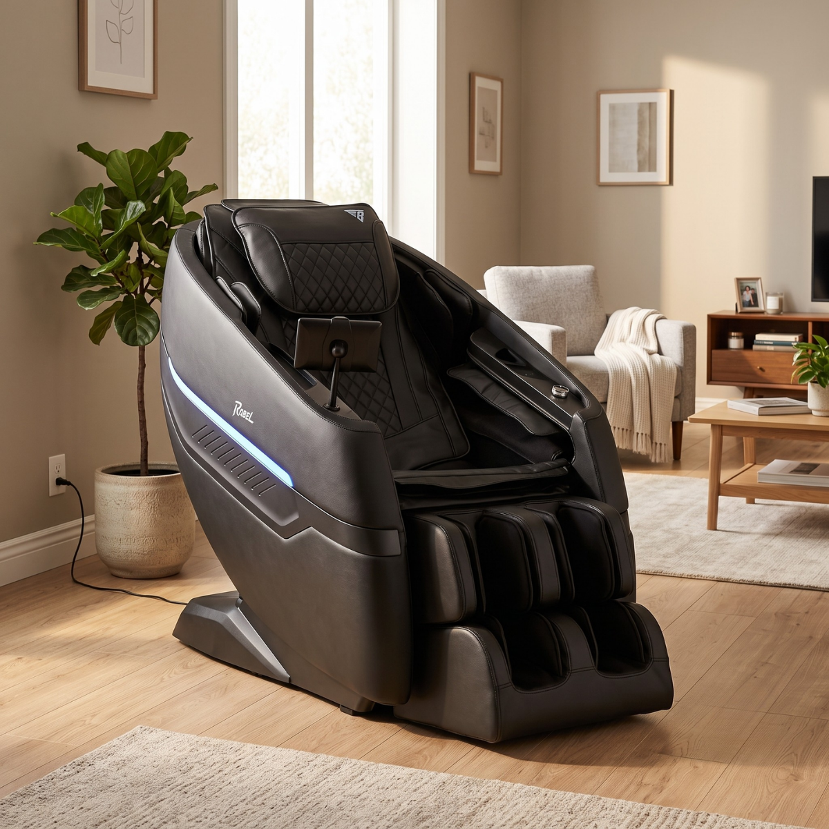 Floridian Brand Rebel 4D Massage Chair in a modern home living room